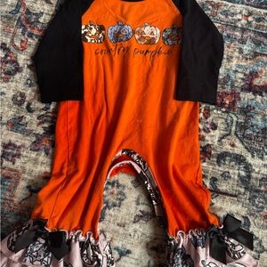 A Classy Chic Boutique Orange and Black Pumpkin Kids One Piece